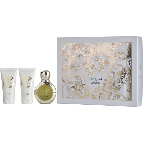 Versace Eros Pour Femme by Gianni Versace, Eau De Toilette Spray 1.7 oz & Body Lotion 1.7 oz & Shower Gel 1.7 oz
