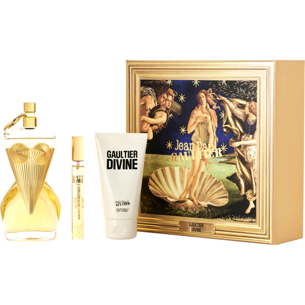Jean Paul Gaultier Divine by Jean Paul Gaultier, Eau De Parfum Refillable Spray 3.4 oz & Body Lotion 2.5 oz & Eau De Parfum Spray 0.34 oz Mini