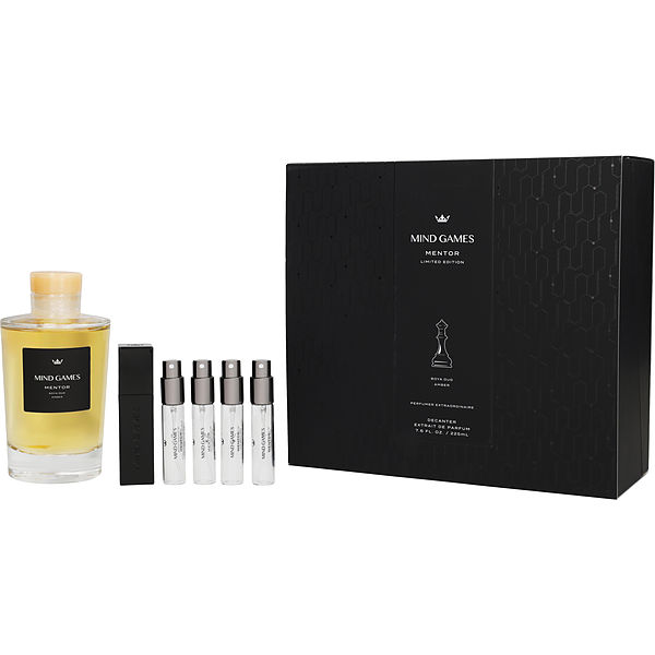 Mind Games Mentor Extrait De Parfum Decanter 7.6 oz & 4x Refillable Spray Vials 0.25 oz & Atomizer Case (Limited Edition)