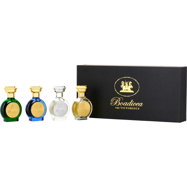 Boadicea The Victorious Variety by Boadicea The Victorious, Set-Best Sellers Set With Blue Sapphire Pure Parfum & Complex 2020 Pure Parfum & Glorious Eau De Parfum & Valiant Pure Parfum And All Are Spray 0.33 oz Minis
