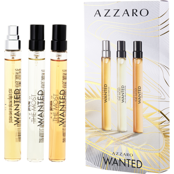 Azzaro Variety 3 Piece Discovery Set With The Most Wanted Eau De Parfum Intense Spray & The Most Wanted Parfum Spray & Wanted Eau De Parfum Spray And All Are 0.33 oz Minis