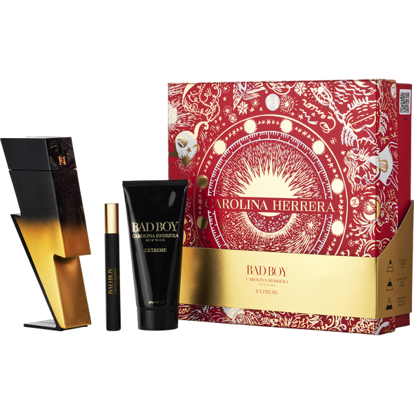 Ch Bad Boy Extreme by Carolina Herrera, Eau De Parfum Spray 3.4 oz & Shower Gel 3.4 oz & Eau De Parfum Spray 0.34 oz Mini