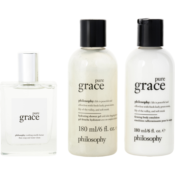 Philosophy Pure Grace by Philosophy, Eau De Toilette Spray 2 oz & Firming Body Emulsion 6 oz & Hydrating Shower Gel 6 oz