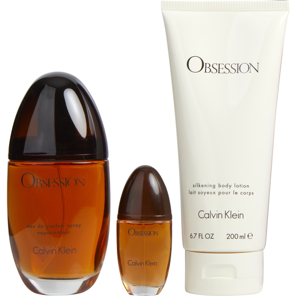 Obsession Eau De Parfum Spray 3.4 oz & Body Lotion 6.7 oz & Eau De Parfum Spray 0.5 oz Mini