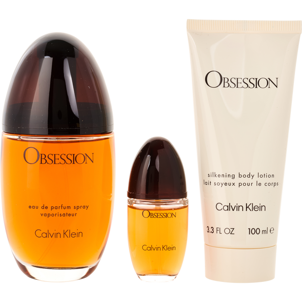 Obsession Eau De Parfum Spray 3.3 oz & Body Lotion 3.3 oz & Eau De Parfum Spray 0.5 oz Mini