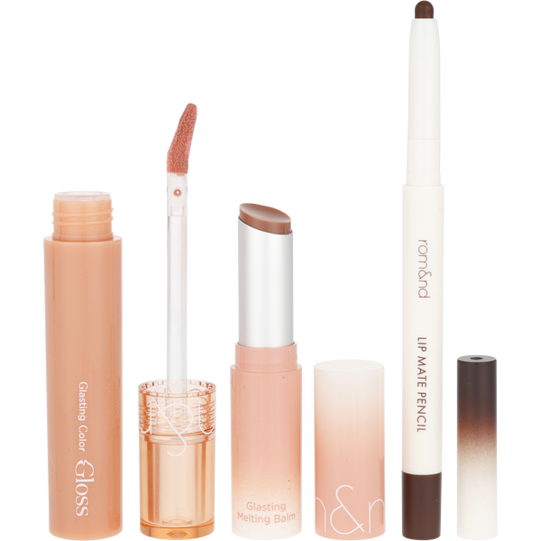 Rom&Nd by Rom&Nd, Volume Hack Trio: Lip Mate Pencil 0.5g + Glasting Melting Balm 3.5g + Glasting Color Gloss 4g - Mocha Mousse --3pcs