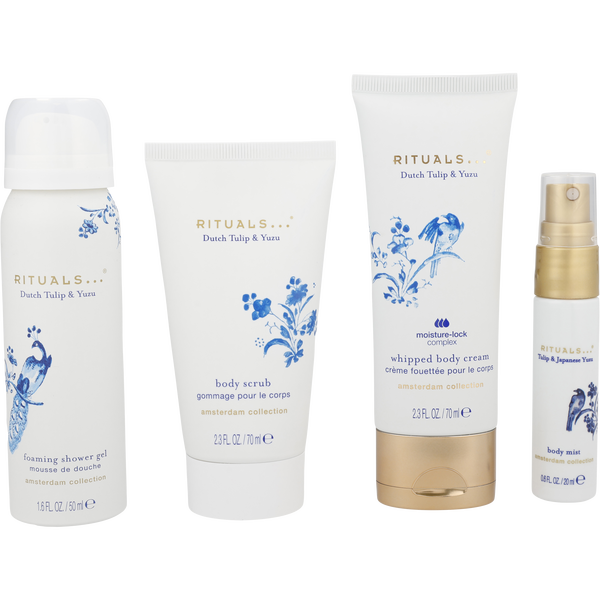 Rituals by Rituals, Amsterdam Collection Set: Foaming Shower Gel 1.6oz + Body Cream 2.3oz & Body Mist 0.6oz + Body Scrub 2.3oz --4pcs+Bag