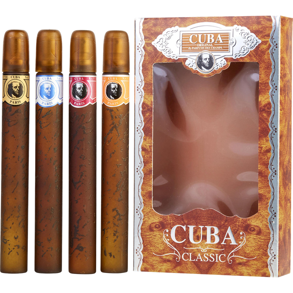 Cuba Variety by Cuba, 4 Piece Variety With Cuba Gold, Blue, Red & Orange & All Are Eau De Toilette Spray 1.17 oz
