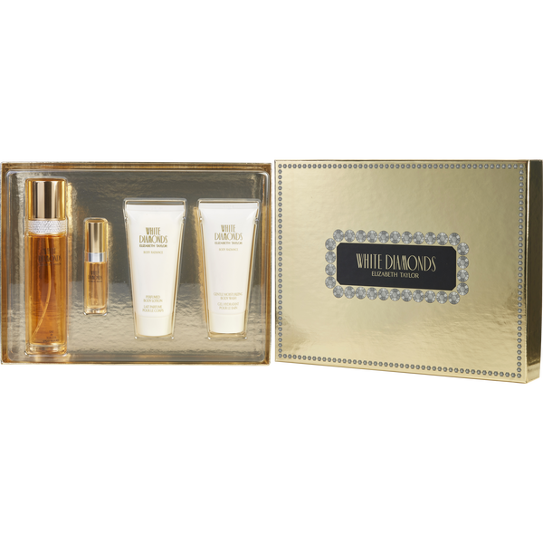 White Diamonds by Elizabeth Taylor, Eau De Toilette Spray 3.3 oz & Body Lotion 3.3 oz & Body Wash 3.3 oz & Eau De Toilette Spray 0.33 oz Mini