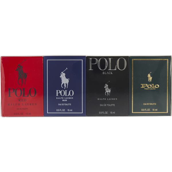 Ralph Lauren Variety 4 Piece Mini Variety With Polo & Polo Blue & Polo Black & Polo Red And All Eau De Toilette 0.5 oz