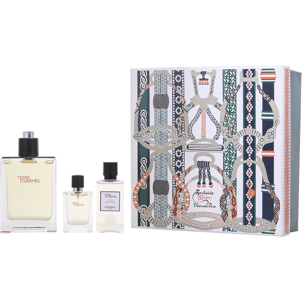 Terre d'Hermes by Hermes, Eau De Toilette Spray 3.3 oz & Aftershave Balm 1.35 oz & Eau De Toilette Spray 0.42 oz Mini