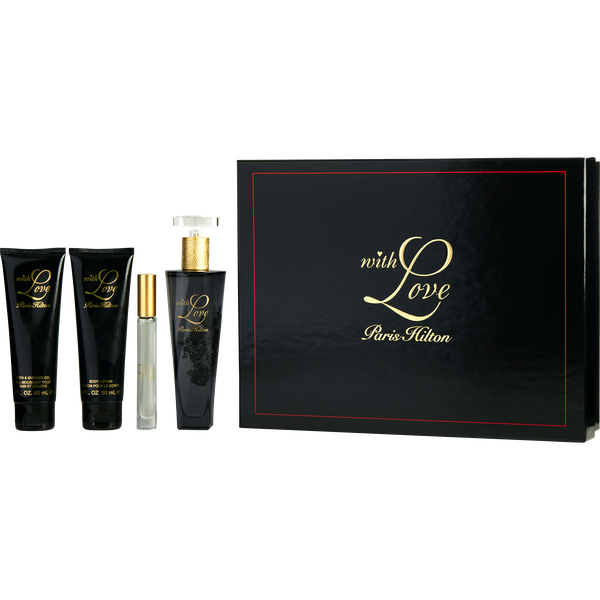 Paris Hilton With Love by Paris Hilton, Eau De Parfum Spray 3.4 oz & Body Lotion 3 oz & Shower Gel 3 oz & Eau De Parfum Roll On 0.2 oz Mini