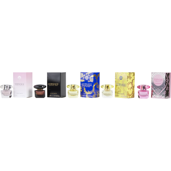 Versace Variety by Gianni Versace, 5 Piece Womens Mini Variety With Crystal Noir Eau De Toilette & Bright Crystal Eau De Toilette & Yellow Diamond Eau De Toilette & Yellow Diamond Intense Eau De Parfum & Bright Crystal Absolu Eau De Parfum And All Are 0.17 oz Minis