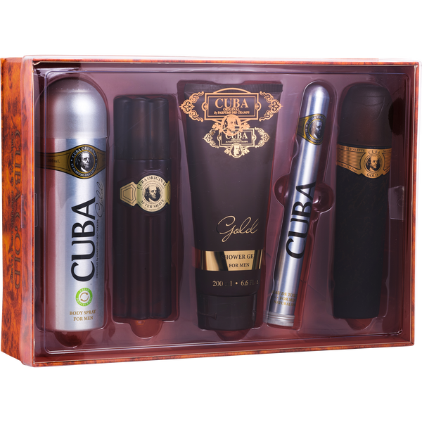 Cuba Gold Eau De Toilette Spray 3.3 oz & Eau De Toilette Spray 1.17 oz & Aftershave Spray 3.3 oz & Shower Gel 6.6 oz & Body Spray 6.6 oz