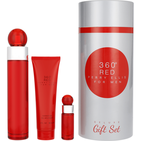 Perry Ellis 360 Red by Perry Ellis, Eau De Toilette Spray 3.4 oz & Shower Gel 3 oz & Eau De Toilette Spray 0.25 oz Mini, image 1 of 2