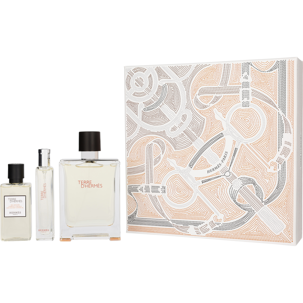 Terre d'Hermes by Hermes, Eau De Toilette Spray 3.3 oz & Hair And Body Shower Gel 1.35 oz & Eau De Toilette Spray 0.5 oz Mini