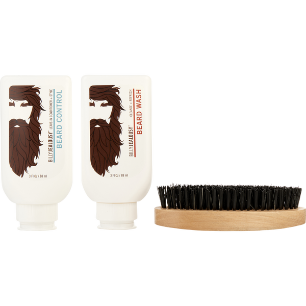 Billy Jealousy by Billy Jealousy, Beard Envy Refine The Rugged Set: Beard Wash 3 oz & Beard Control 3 oz & Extra-Firm Boar Bristle Brush