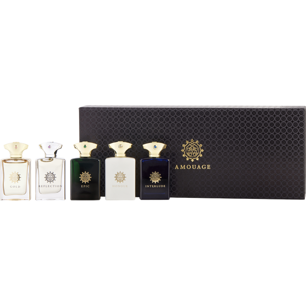 Amouage Variety by Amouage, 5 Pieces With Gold & Reflection & Epic & Honour & Interlude And All Are Eau De Parfum 0.3 oz Mini