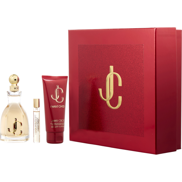 Jimmy Choo I Want Choo by Jimmy Choo, Eau De Parfum Spray 3.3 oz & Body Lotion 3.3 oz & Eau De Parfum Spray 0.25 oz Mini