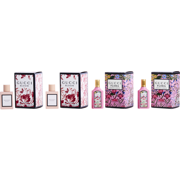 Gucci Variety by Gucci, 4 Piece Mini Variety With Gucci Bloom X 2 & Gucci Flora Gorgeous Gardenia X 2 And All Are Eau De Parfum 0.16 oz Mini