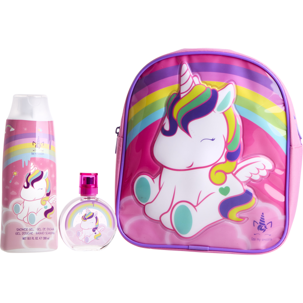 Eau My Unicorn by Air Val International, Eau De Toilette Spray 1.7 oz & Shower Gel 10 oz & Backpack
