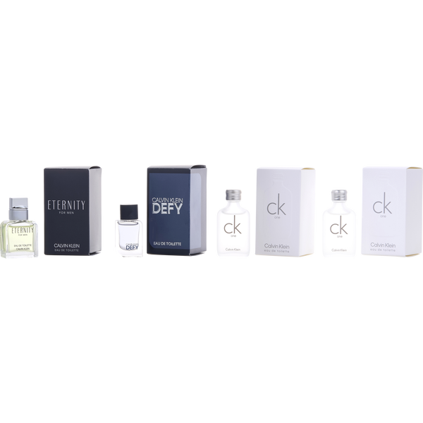 Calvin Klein Variety by Calvin Klein, 4 Piece Mens Mini Variety With Eternity & Ck One X 2 & Ck Defy And All Are 0.33 oz Mini, image 1 of 2