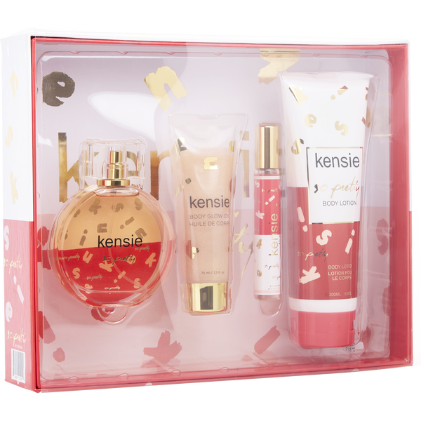 Kensie So Pretty by Kensie, Eau De Parfum Spray 3.4 oz & Body Lotion 6.8 oz & Body Glow Oil 2.5 oz & Eau De Parfum Spray 0.33 oz Mini