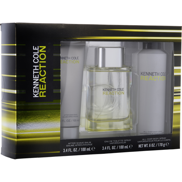Kenneth Cole Reaction by Kenneth Cole, Eau De Toilette Spray 3.4 oz & Aftershave Balm 3.4 oz & All Over Body Spray 6 oz