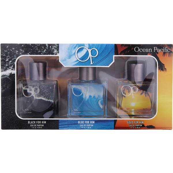 Ocean Pacific Variety by Ocean Pacific, 3 Piece Variety Set Includes Black For Him & Blue For Him & Gold For Him And All Are Eau De Parfum Spray 1 oz