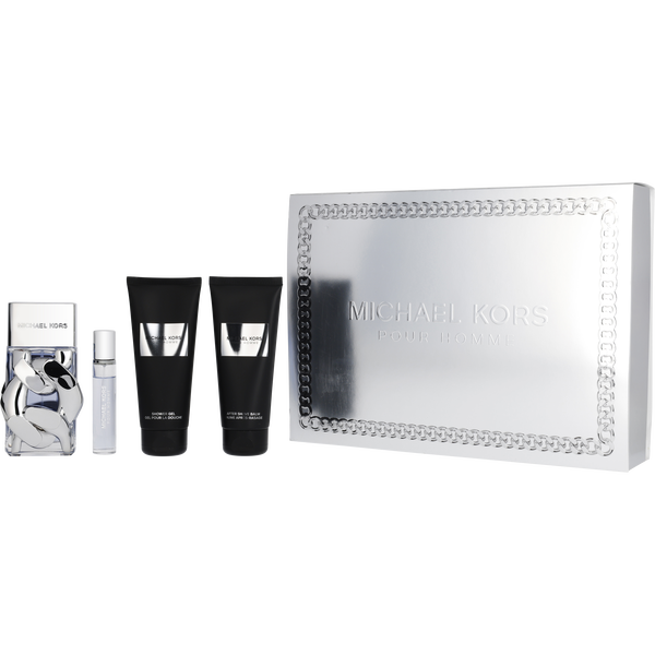Michael Kors Pour Homme by Michael Kors, Eau De Parfum Spray 3.4 oz & Aftershave Balm 3.4 oz & Shower Gel 3.4 oz & Eau De Parfum Spray 0.34 oz Mini