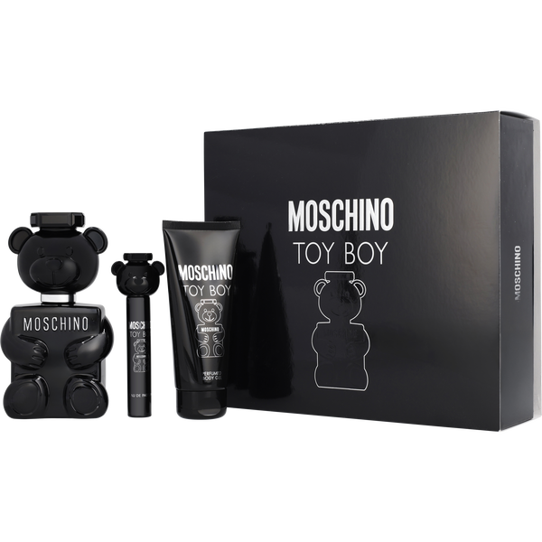 Moschino Toy Boy by Moschino, Eau De Parfum Spray 3.4 oz & Perfumed Body Gel 3.4 oz & Eau De Parfum Spray 0.33 oz Mini