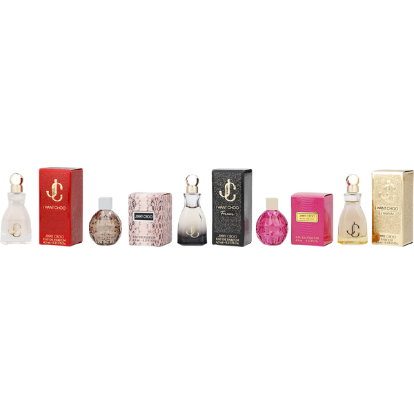 Jimmy Choo Variety by Jimmy Choo, 5 Piece Variety With Jimmy Choo & I Want Choo & Rose Passion & I Want Choo Forever & I Want Choo Le Parfum And All Are Eau De Parfum 0.15 oz Minis