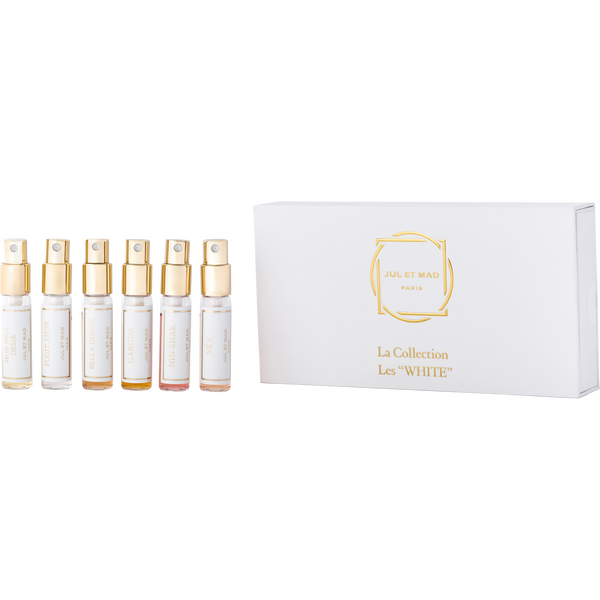 Jul Et Mad Variety by Jul Et Mad, 6 Piece Discovery Set Les White With Bella Donna & Fugit Amor & Garuda & Mon Seul Desir & Nea & Nin-Shar And All Extrait De Parfum Spray 0.24 oz Minis, image 1 of 2