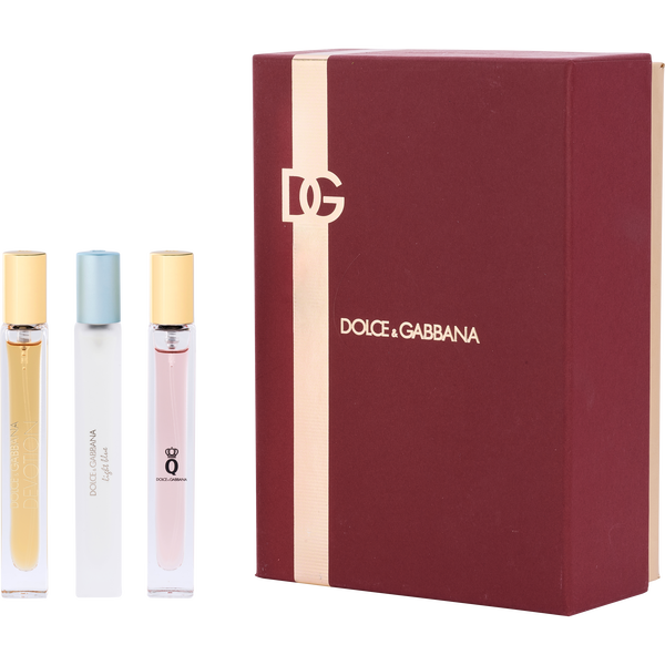 Dolce & Gabbana Variety by Dolce & Gabbana, 3 Piece Travel Spray Set With Devotion Eau De Parfum Light Blue Eau De Toilette & Q Eau De Parfum And All Are 0.33 oz Spray Minis, image 1 of 2