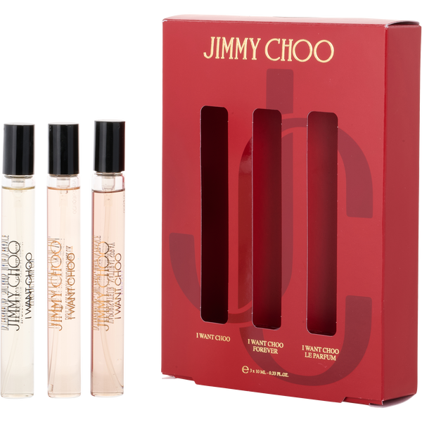 Jimmy Choo Variety by Jimmy Choo, 3 Piece Variety With I Want Choo Eau De Parfum & I Want Choo Forever Eau De Parfum & I Want Choo Le Parfum And All Are 0.33 oz Spray Minis, image 1 of 2