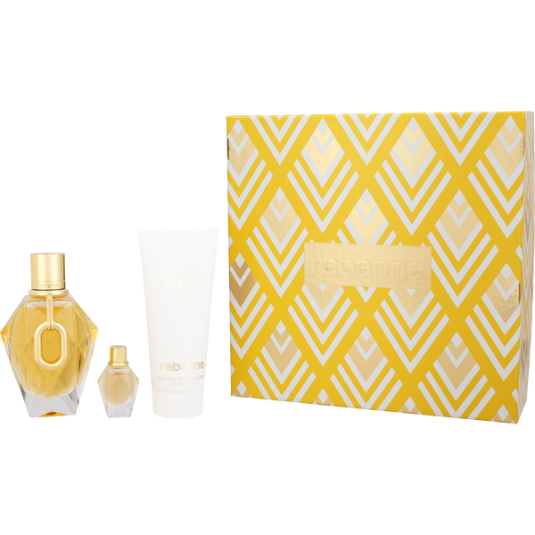 Paco Rabanne Million Gold by Paco Rabanne, Eau De Parfum Refillable Spray 3 oz & Body Lotion 3.4 oz & Eau De Parfum 0.16 oz Mini, image 1 of 2