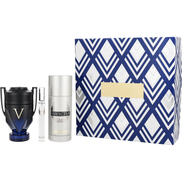 Invictus Victory Elixir by Paco Rabanne, Parfum Intense Spray 3.4 oz & Invictus Deodorant Spray 5.1 oz & Invictus Eau De Toilette Spray 0.34 oz Mini, image 1 of 2