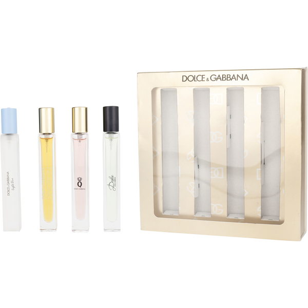 Dolce & Gabbana Variety by Dolce & Gabbana, 4 Piece Womens Mini Variety With Light Blue Eau De Toilette & Devotion Eau De Parfum & Q Eau De Parfum & Dolce Eau De Parfum And All Are Spray 0.33 oz Minis, image 1 of 2