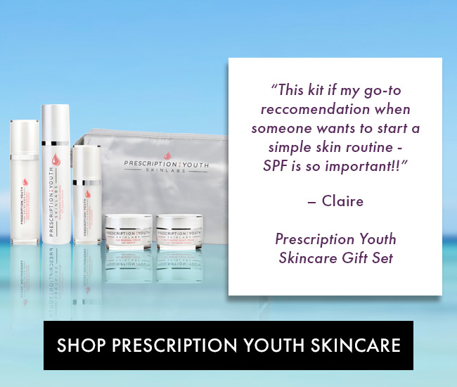 “This kit if my go-to reccomendation when someone wants to start a simple skin routine -SPF is so important!!” – Clairet Prescription YouthSkincare Gift Set. Shop Now