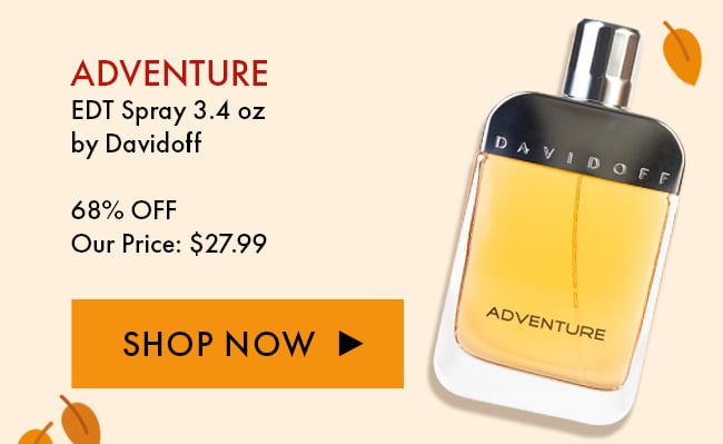 Adventure EDT Spray 3.4oz by Davidoff. 68% Off. Our Price: $27.99. Shop Now