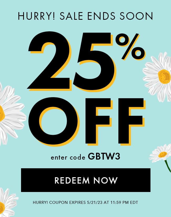 Hurry! Sale Ends Soon. 25% Off Sitewide. Enter code GBTW3. Redeem Now. Hurry! Coupon expires 5/21/23 at 11:59 PM EDT