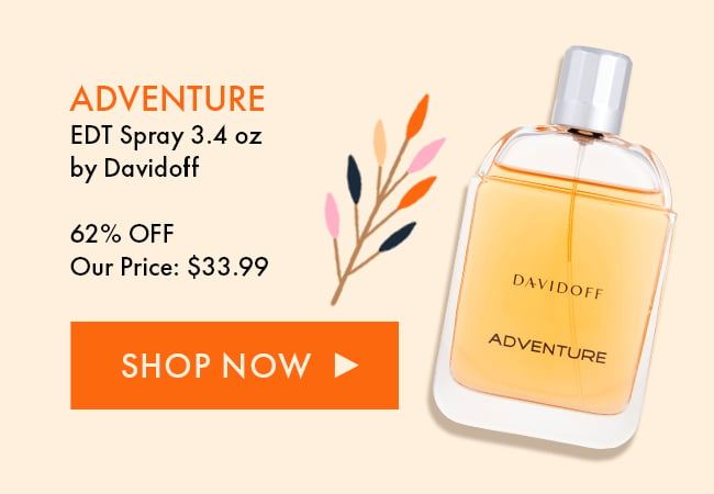 Adventure EDT Spray 3.4 oz by Davidoff. 62% Off. Our Price: $33.99. Shop Now