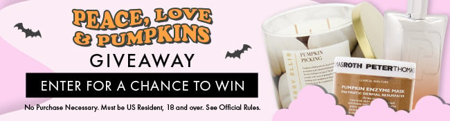 Peace, Love & Pumpkins Giveaway. Enter for a chance to win. No purchase necessary. Must be US Resident, 18 and over. See Official Rules