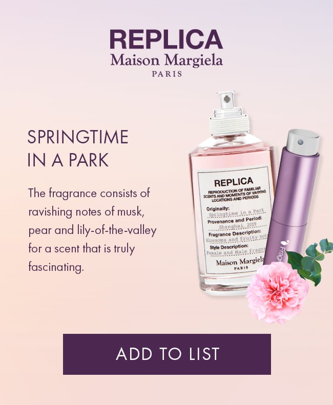 Replica Maison Margiela, springtime in a park. The fragrance consists of ravishing notes of musk, pear and lily-of-the-valley for a scent that is truly fascinating. Add To List