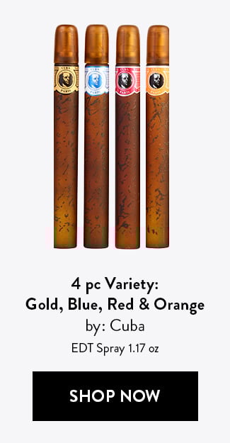 4pc Variety: Gold, Blue, Red & Orange by: Cuba - EDT Spray 1.17 oz. Shop Now