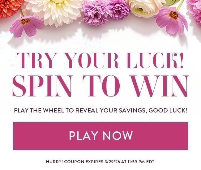 Try Your Luck! Spin To Win. Play The Wheel to Reveal Your Savings, Good Luck! Play Now. Hurry! Coupon Expires 3/29/26 At 11:59 PM EDT