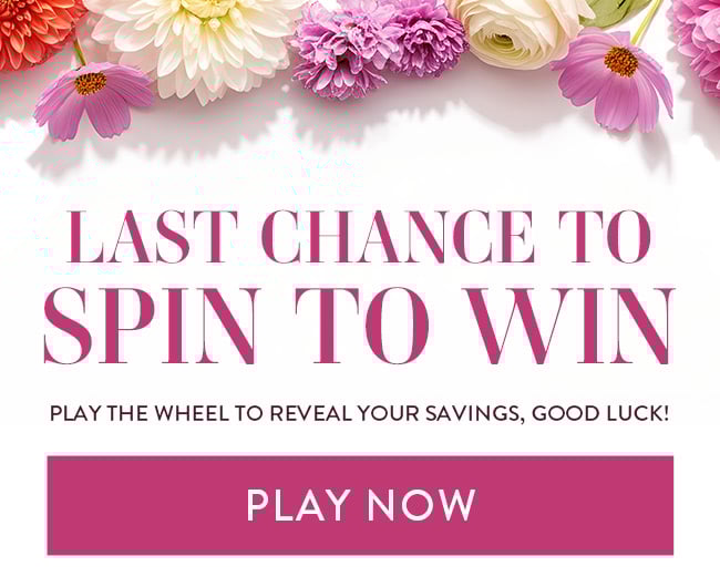 Last Chance To Spin To Win. Play The Wheel to Reveal Your Savings, Good Luck! Play Now