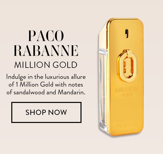 Paco Rabanne Million Gold. Indulge in the luxurious allure of 1 Million Gold with notes of sandalwood and Mandarin. Shop Now