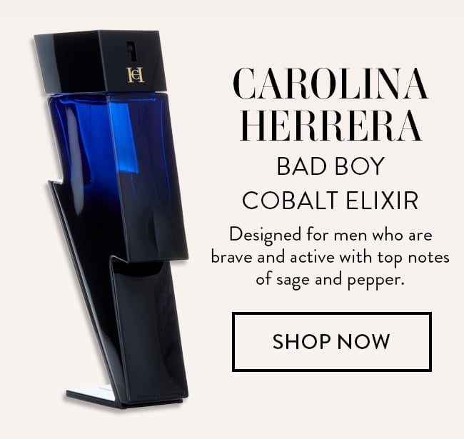 Carolina Herrera Bad Boy Cobalt Elixir. Designed for men who are brave and active with top notes of sage and pepper. Shop Now