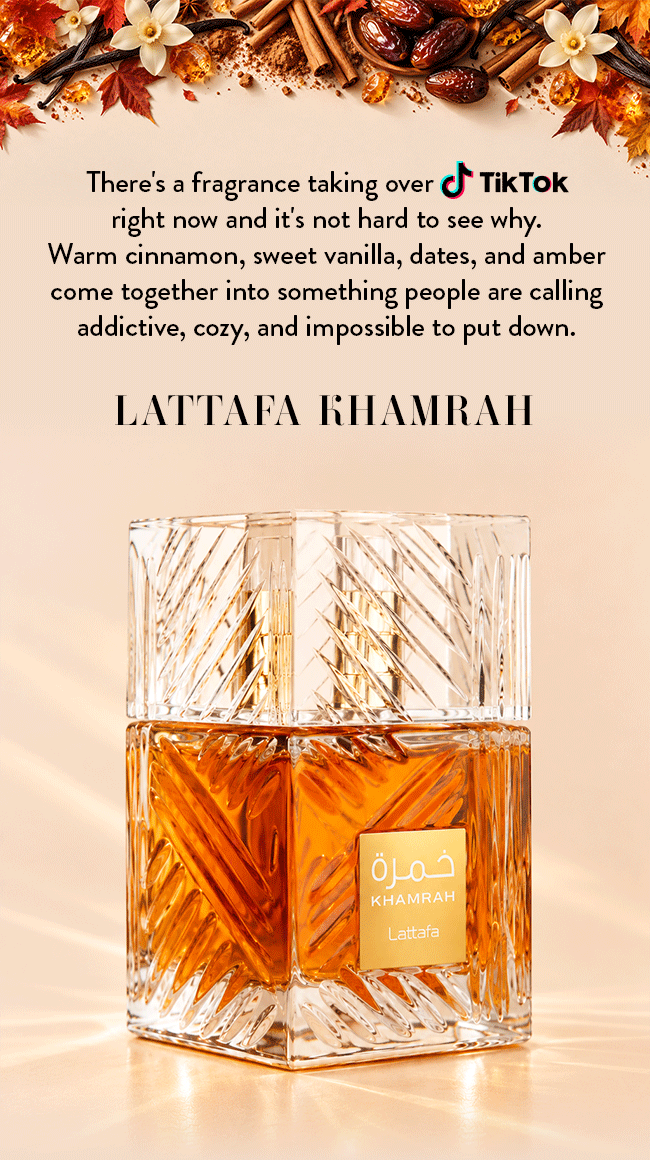 There's a fragrance taking over Tik-Tok right now and it;s not hard to see why. Warm cinnamon, sweet vanilla, dates, and amber come together into something people are calling addictive, cozy, and impossible to put down. Lattafa Khamrah